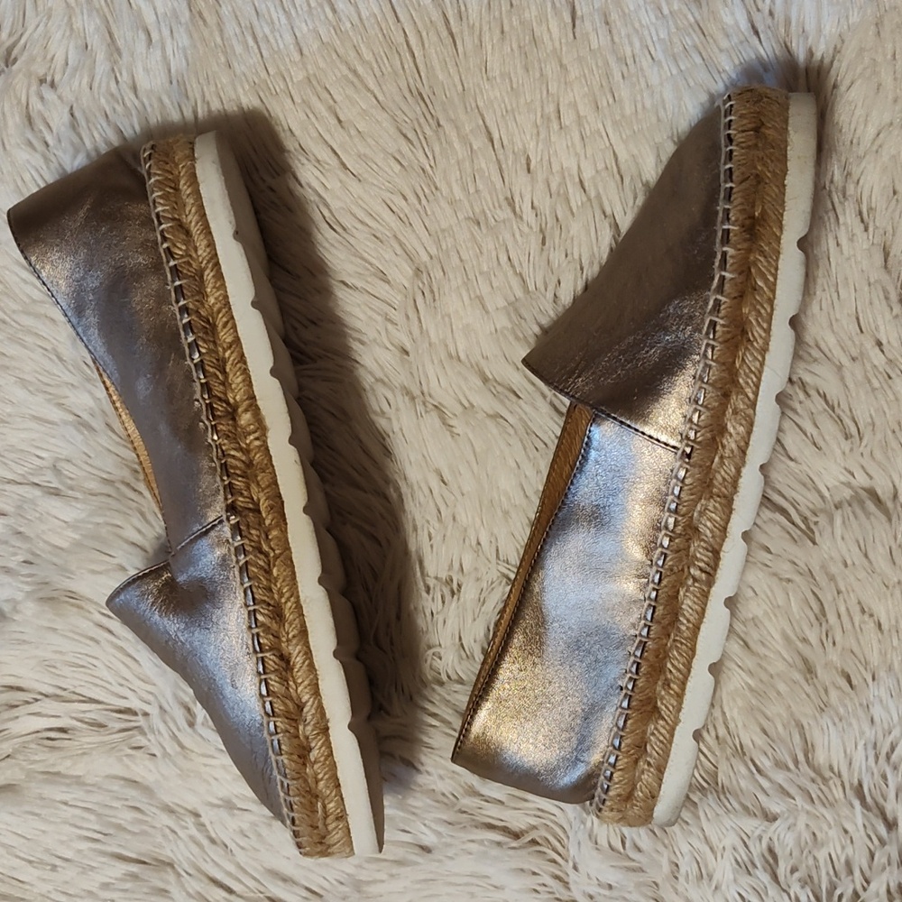 Carmen Saiz Metallic Espadrilles Rose Gold Leather Made In Spain Size 7.5 (EU38)